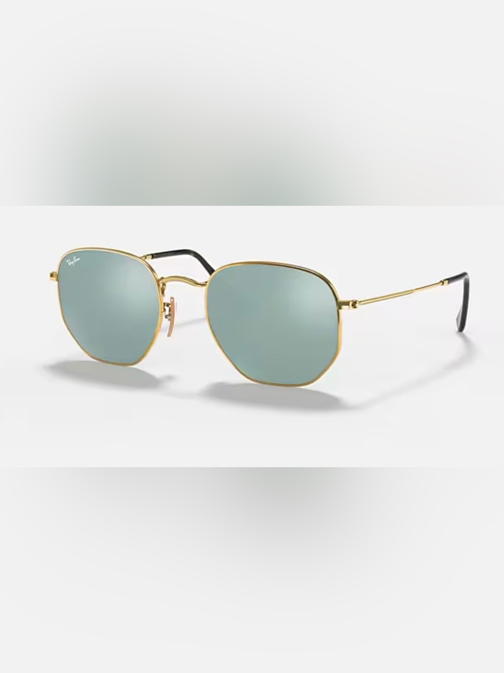 Ray Bans: Silver Flash Hexagonal Flat Lenses with Polished Arista Gold Frames